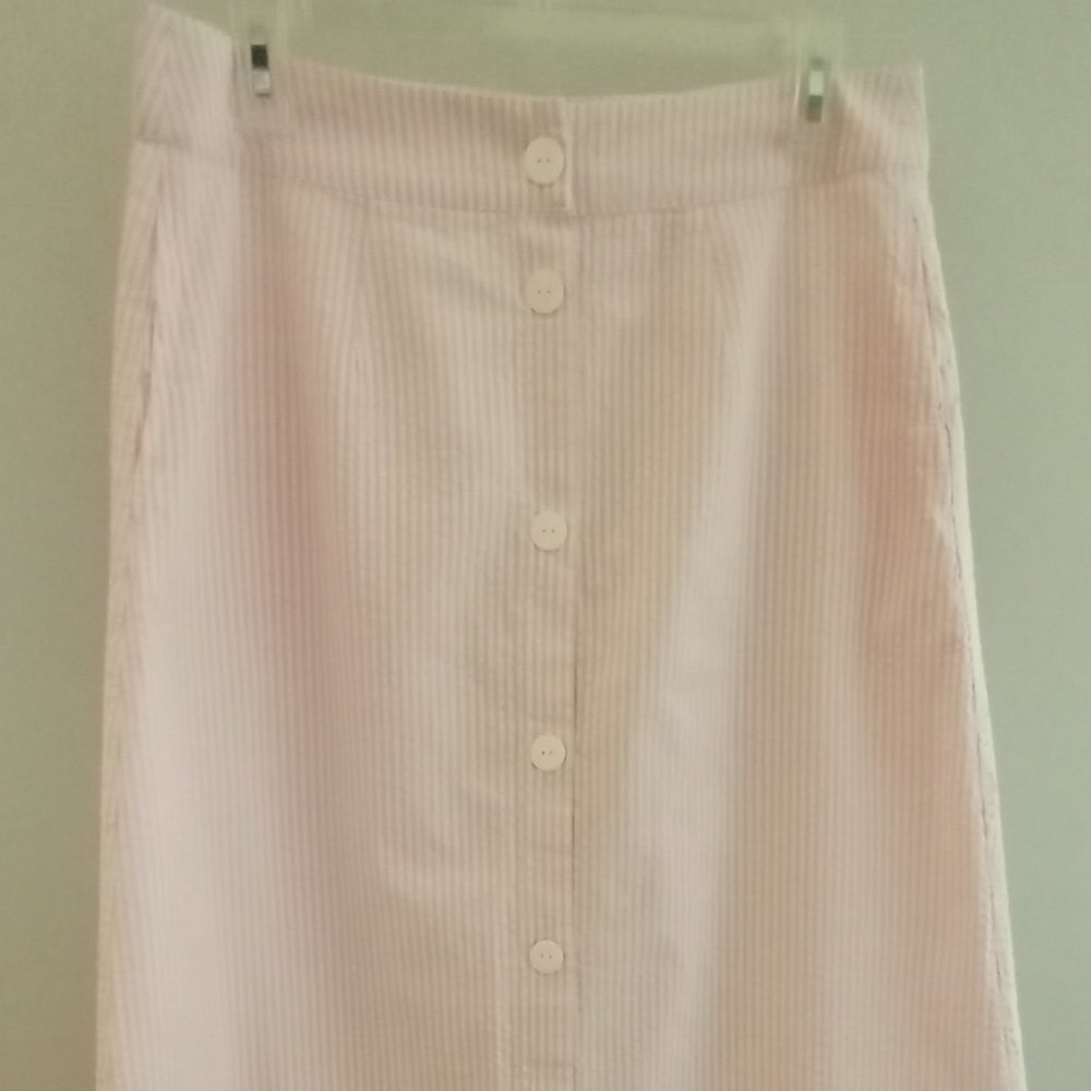 'JG HOOK' Seersucker 100%Cotton Skirt Size 10 with pockets Pink/White NW…